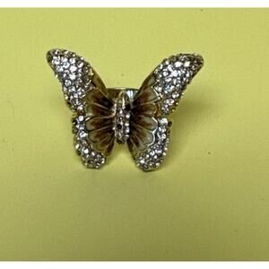 Contessa Di Capri Gold Tone & Crystal Butterfly Ring 1970's Size 7